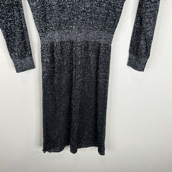 Halston Heritage Women's Metallic Stretch Sweater Midi Dress Sliver/Black Size S - Picture 4 of 10